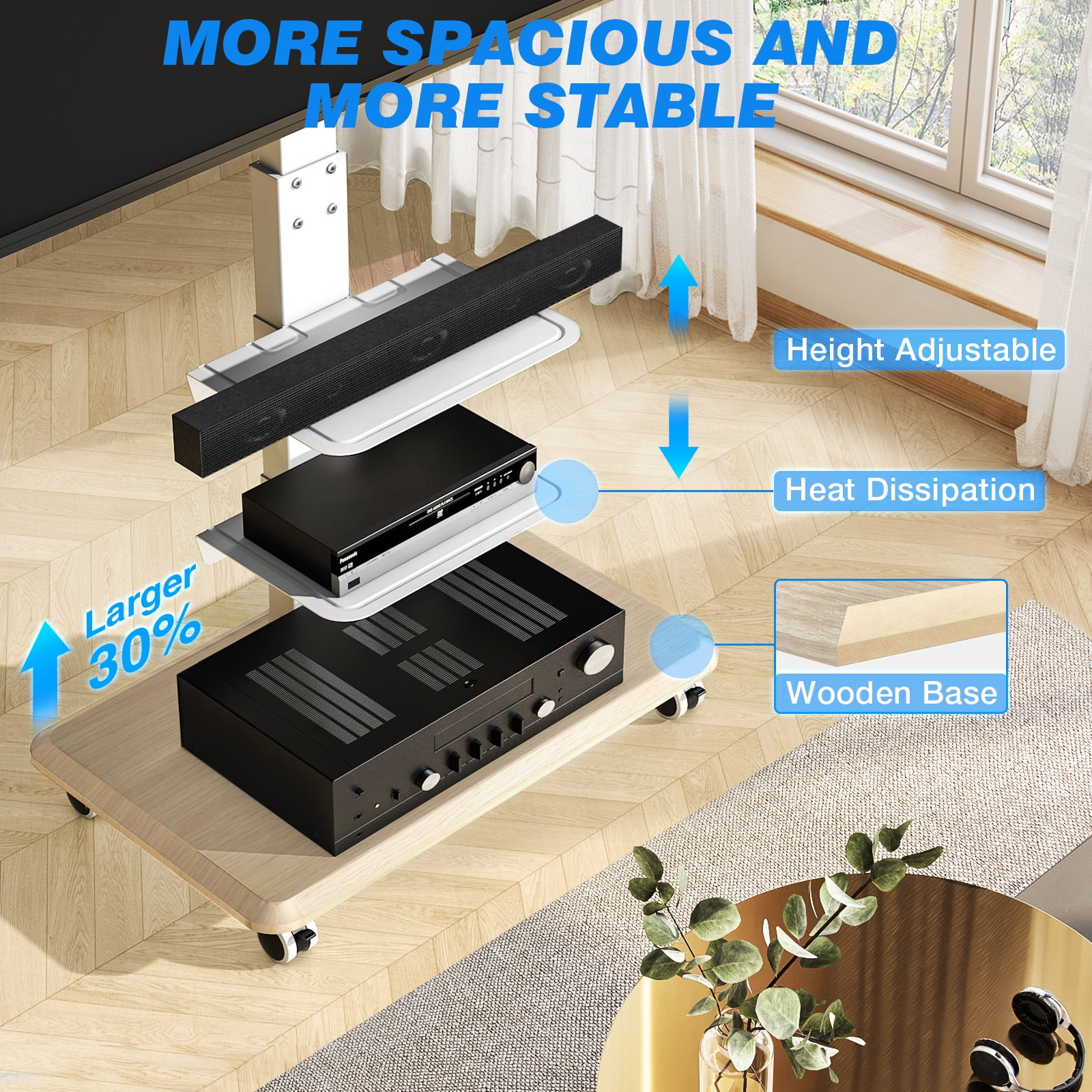 TAVR Furniture Modern Swivel Rolling TV Stand Height Adjustable for 40-75 inch TVs, Portable Floor TV Stand for Bedroom, Living Room, Office, White