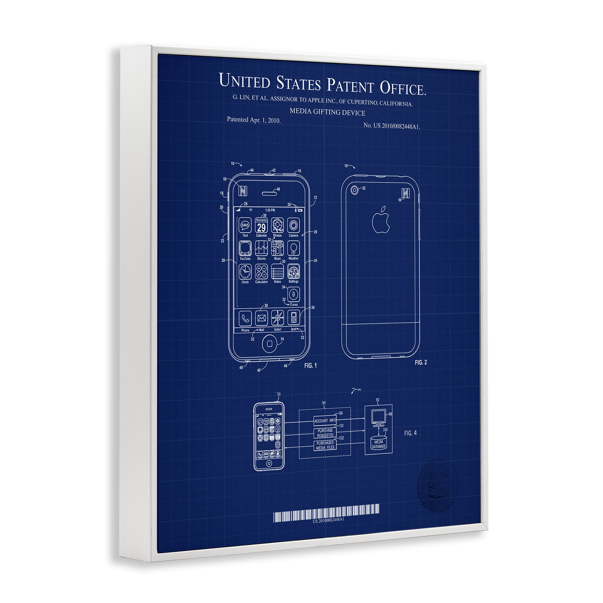 Stupell Industries Cell Phone Blueprint Typography Painting White Framed Art Print Wall Art, 16 x 20
