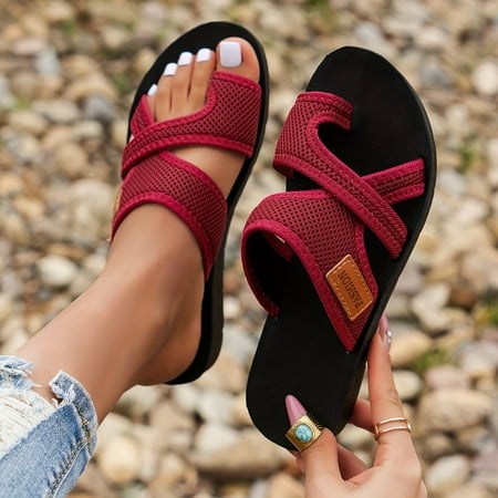 NEW Breathable Mesh Slide Sandals for Women - Comfy Flat Summer Shoes with Stylish Loop Toe - Lightweight Footwear for Casual Outdoor Wear