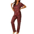 thumbnail image 2 of INSPIRE CHIC Ensemble de Pyjama en Satin pour Femme Soie Floral Manches Courtes Haut et Pantalon 2 Pcs Pyjamas TG Rouge, 2 of 6
