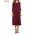 thumbnail image 4 of Spencer Plus Size Women's Casual Basic Comfy 3/4 Sleeve Round Neck Loose Fit A-line and Flare Midi Long Maxi Dress Tunic Swing Skater Dress, 4 of 5
