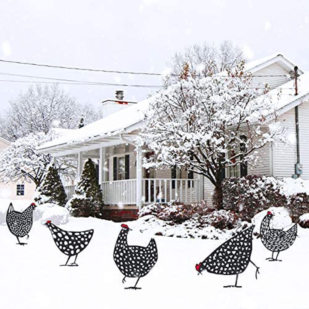 LNGOOR 5 Pcs 13" Metal Chicken Yard Art Hollow Out Rooster Garden Decor