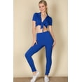 thumbnail image 2 of Ribbed Crop Top with Tie Front & Leggings Set featuring Ruched Hem, 2 of 10