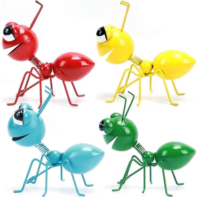 KAIYANG Esculturas de pared de metal para exteriores, decorativas, para jardín, con forma de hormiga, juego de 4
