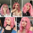thumbnail image 4 of SUCS Wig with Bangs, Short Curly Bob Pink Wig, Bob SUCS Wig for Girl and Women with Thin Skin Wig Caps, 4 of 4