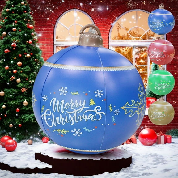 Giant Christmas Inflatable PVC Ball, 24 Inch Merry Christmas Ornaments Outdoor, New Years Christmas Ornaments with Light for Yard Pool Garden Party Decorations