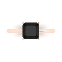 2 ct Asscher Cut Natural Onyx Solitaire 18K Rose Gold Womens Engagement Ring