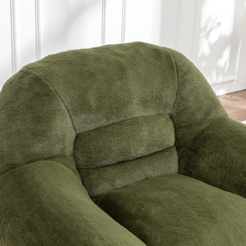 Bean Bag Chair, Comfy Bean Bag Sofa with Back Support, Faux Fur Bean Bag Chair for Adults and Kids, Stuffed Floor Sofa for Living Room, Bedroom, Apartment, Green