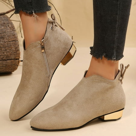 

Cathalem Women Leather Boot Fashion Women Flock Solid Color Autumn Thick Sole Square Heels Zipper Short Womens Boots Size 12w A 6.5
