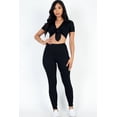 thumbnail image 5 of Ribbed Crop Top with Tie Front & Leggings Set featuring Ruched Hem, 5 of 10