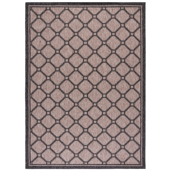 SAFAVIEH Courtyard Fisher Geometric Indoor/Outdoor Area Rug, Natural/Black, 9' x 12'