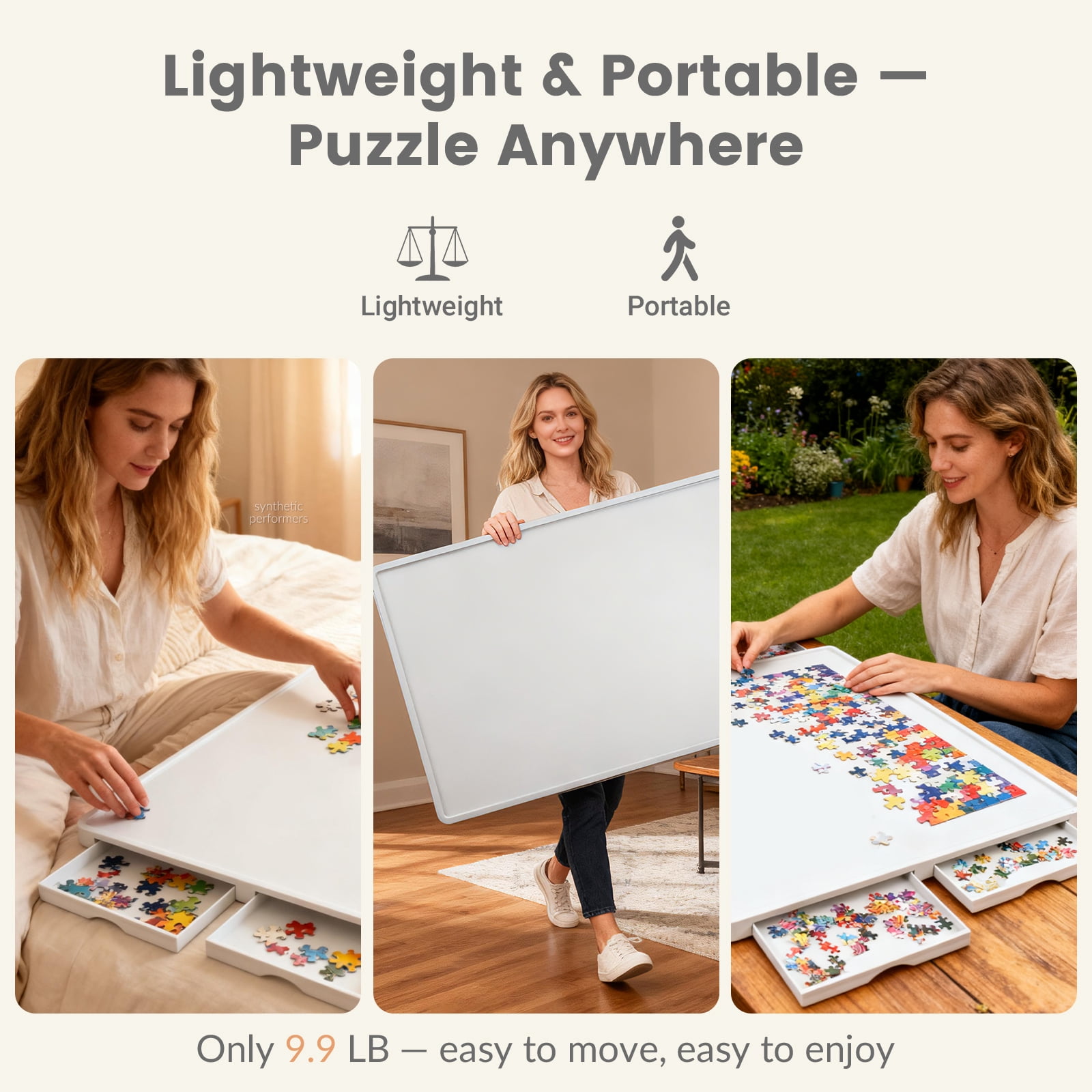 ALL4JIG Rotating Plastic Puzzle Board with 4 Drawers, Protective Cover, 1500 Pieces, Lazy Susan Design, Lightweight, for Adults, 34.21" x 25.75"