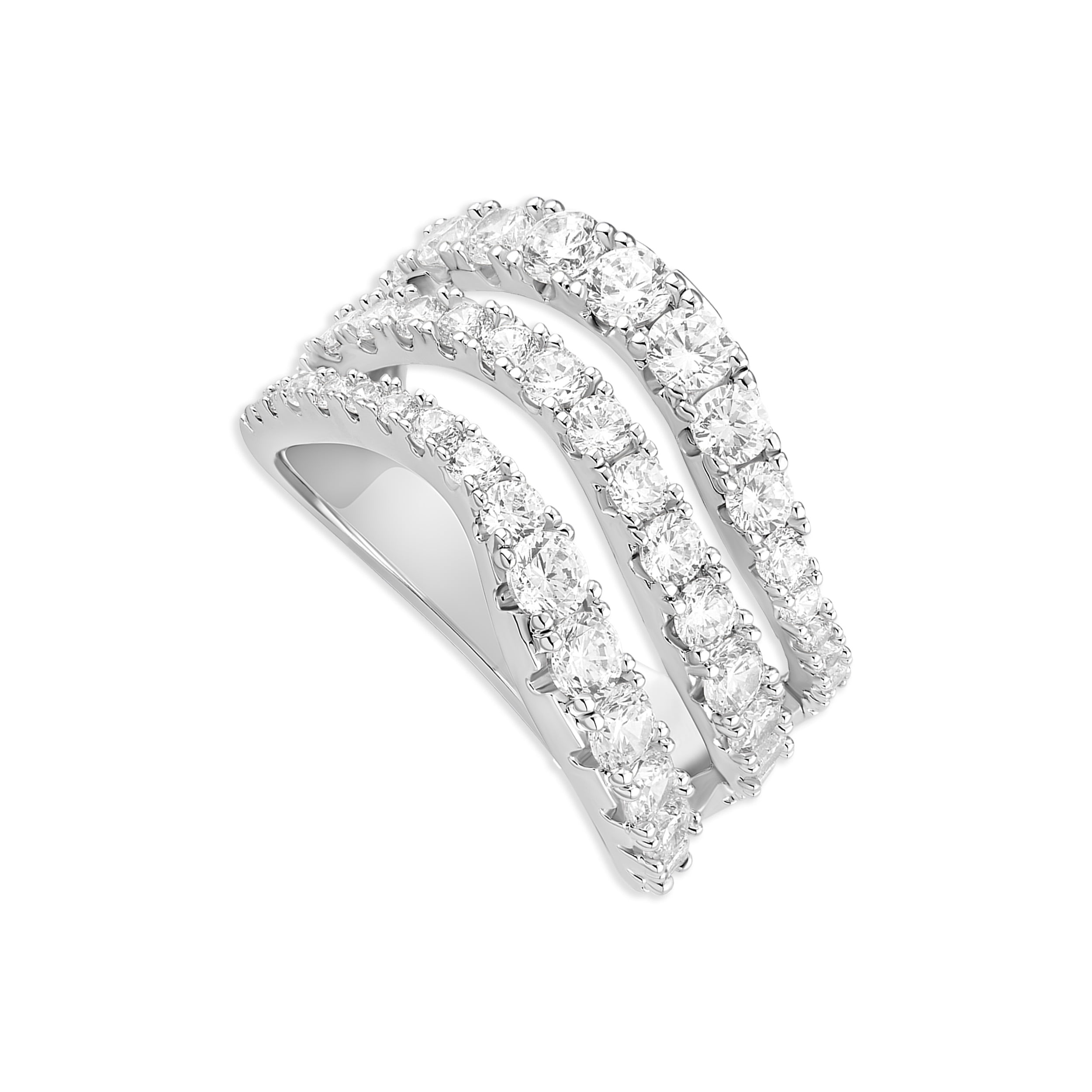 Believe By Brilliance Women's Fine Silver Plated Wave Band CZ Ring