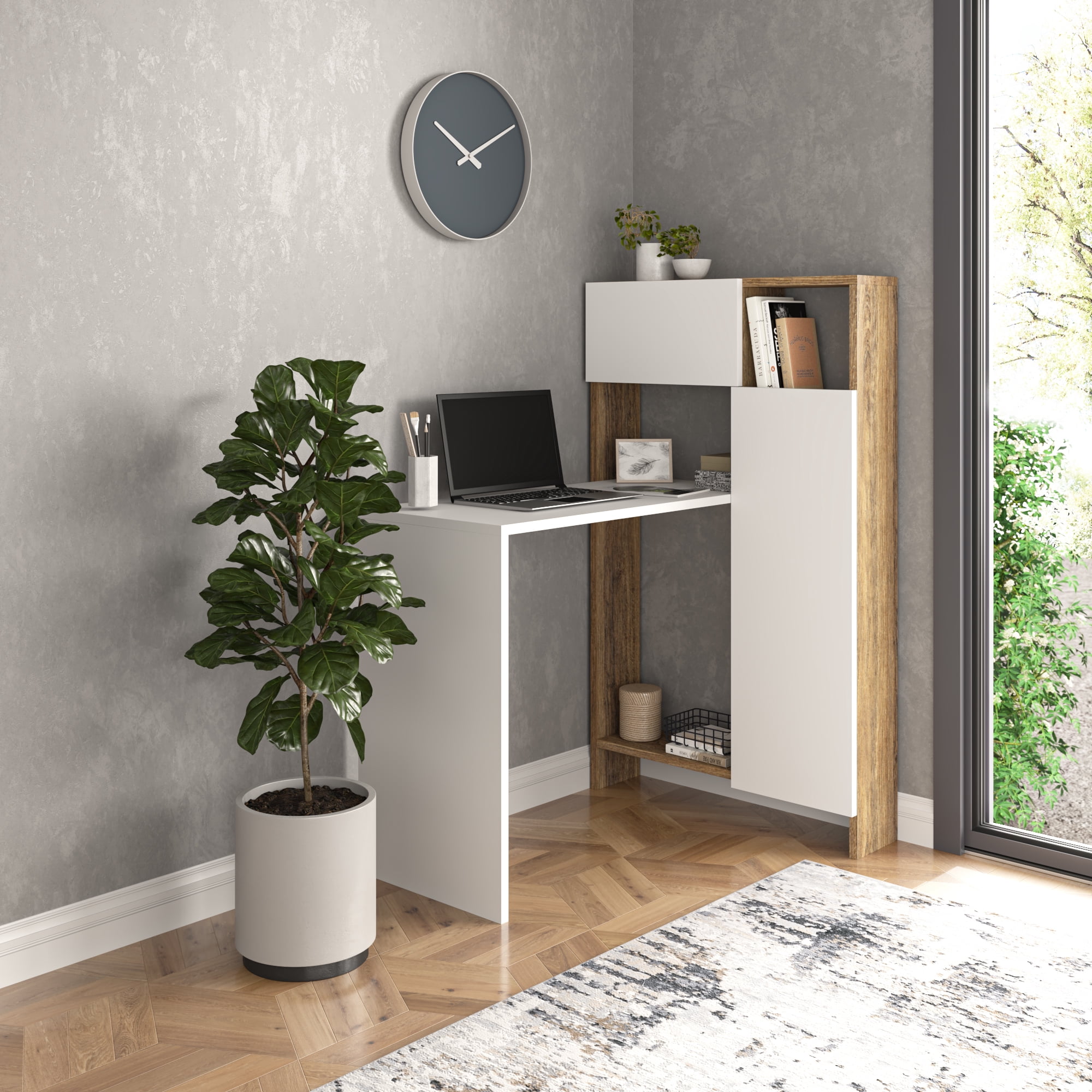 Ada Home Decor Furniture 3 Tier White Walnut Rascher Modern Desk