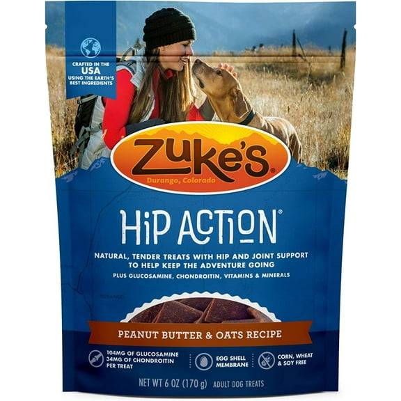 Zukes Hip Action Dog Treats - Peanut Butter & Oats Recipe [Dog, Nutritional Supplements] 6 oz