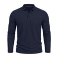 thumbnail image 3 of Zivyakyro Men's Polo Shirts Fall Long Sleeve Collared Button Shirts Solid Slim Textured with Pocket Officewear Blue M, 3 of 8
