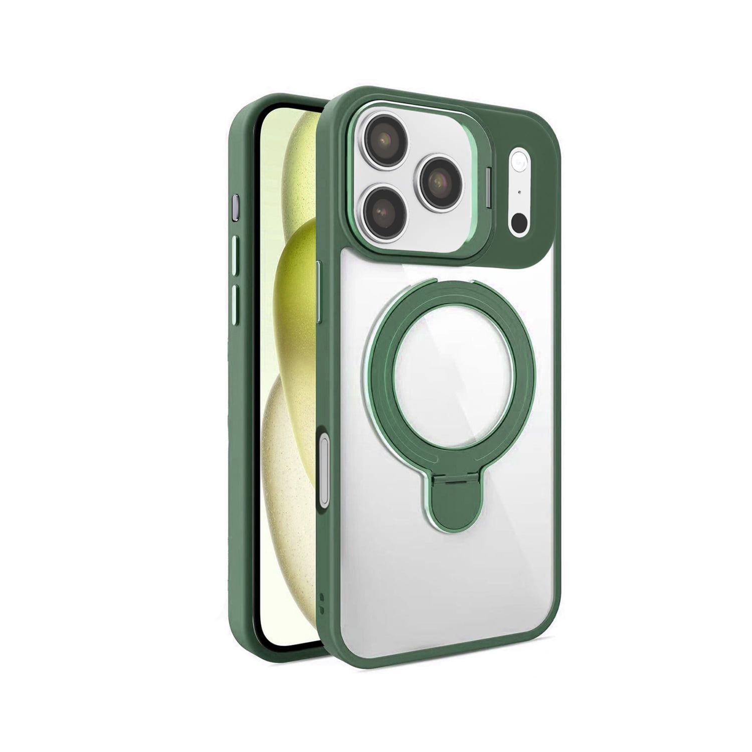 Magnetic Clear Case with Dual Kickstand and Lens for iPhone 17 Pro Max - Dark Green