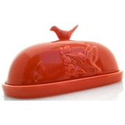 JBK Pottery Hummingbird Butter Dish - Red