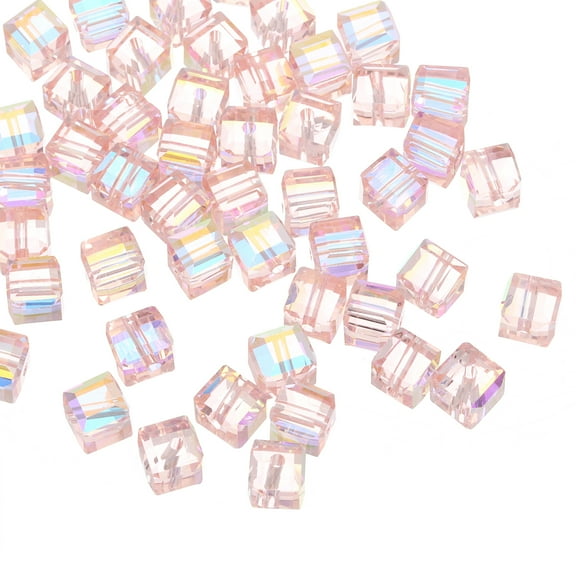 50Pcs Cube Crystal Glass Beads, 8mm Sparkle Faceted Loose Square Spacer Beads for Necklace Bracelet Earrings DIY Crafts Making (Pink)