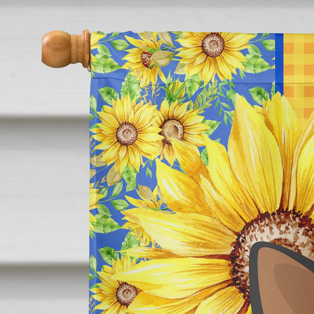 Summer Sunflowers Black and Tan Chihuahua Flag Canvas House Size 28 in x 40 in