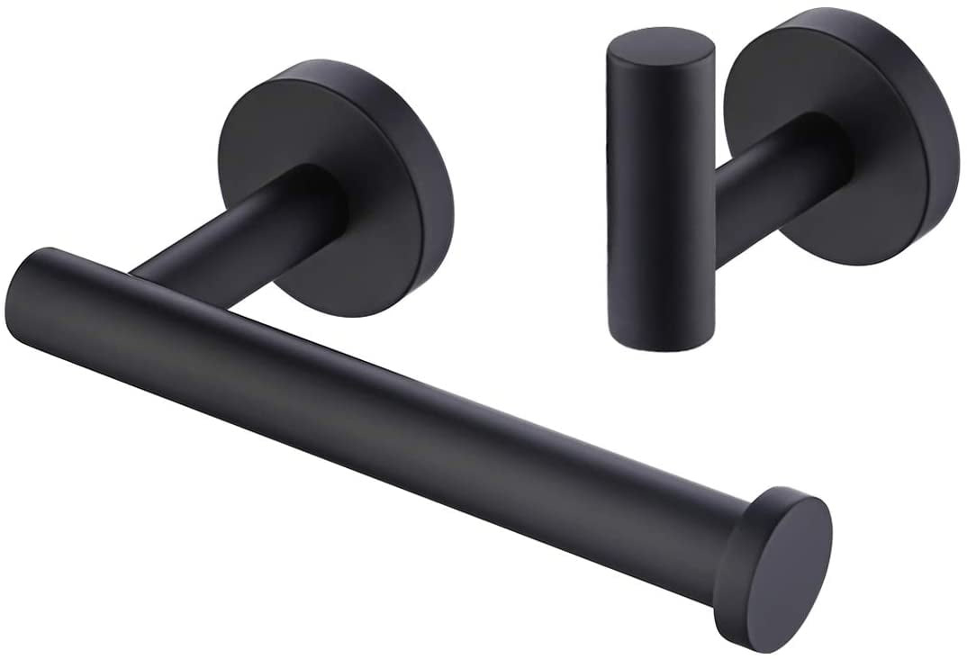 Black Towel and Toilet Roll Holder Set Bathroom Accessory Set 2 Pieces