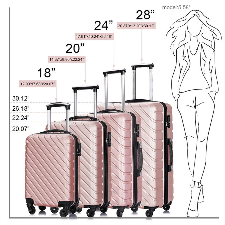 Fridtrip 4 Piece Luggage Sets Hard Shell Lightweight ABS Luggage Suitcase  with Durable Spinner Wheels 16 20 24 28 (Pink)