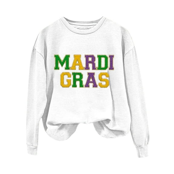 BKQCNKM Mardi Gras Outfit for Women Mardi Gras Shirts for Women Oversized Sweatshirt for Women Sweatshirt for Women Crew Neck Long Sleeve Mardi Gras Mardi Gras Sweatshirt, White S