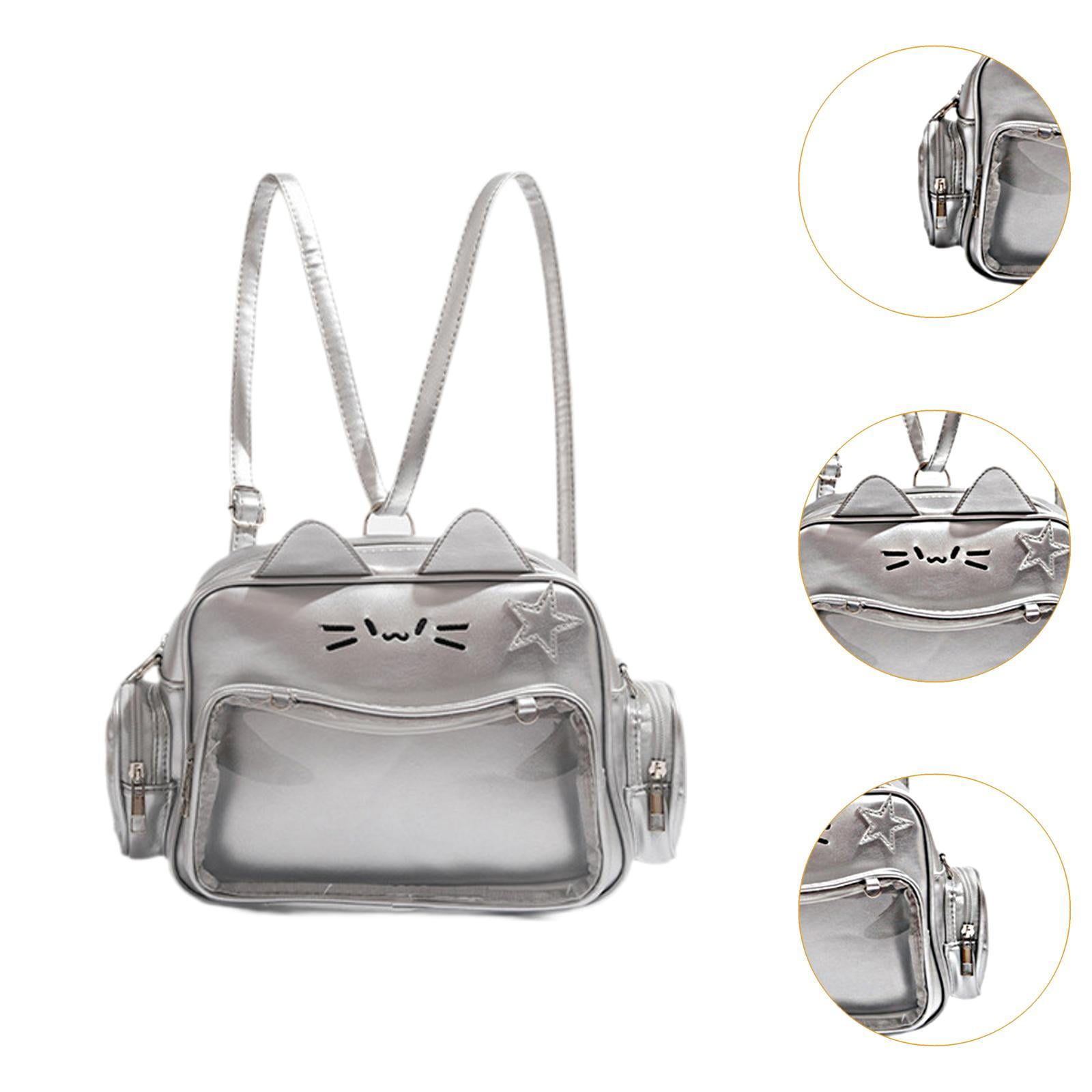 QccHieUs Cat Ita Bag DIY Cute Adjustable Strap Tote Bag PU Leather Women Shoulder Bag for Silver