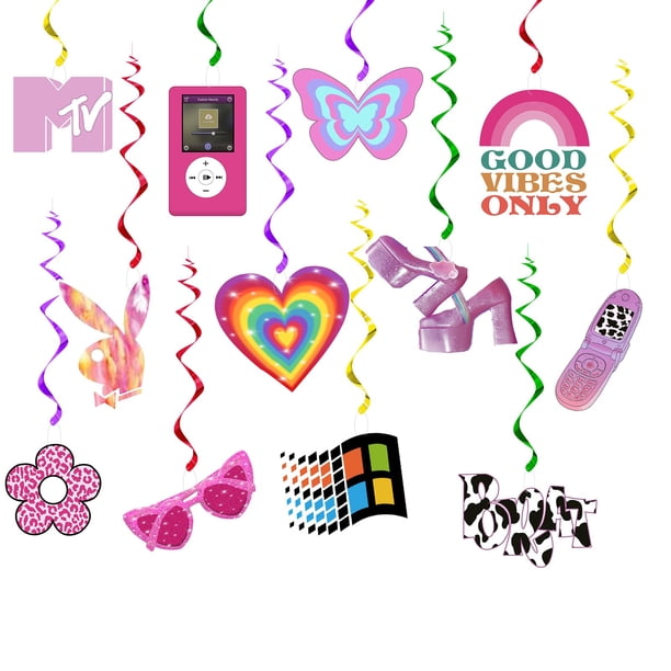 Decoraciones con forma de espiral para fiestas, HSDSH, Y2K, 2000, color rosa, 24 unidades