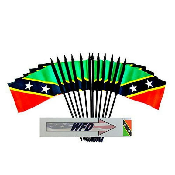 Pack of 12 4"x6" St. Kitts and Nevis Polyester Miniature Office Desk & Little Table Flags, 1 Dozen 4"x 6" St Christopher Small Mini Hand Waving Stick Flags