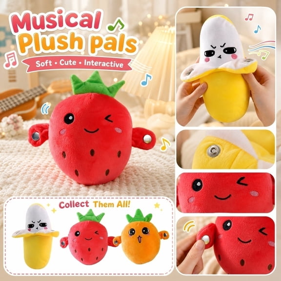 Kiddiway Interactive Plush Toy with Musical Sounds - Cute Plushies Figurine Set, Battery-Operated, Great Baby Musical Toys for Playtime and Sensory Development; Fun for Toddlers,A
