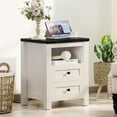 thumbnail image 3 of Nightstand with Charging Station and USB Port, Farmhouse Side End Table with 2 Drawers and Open Shelf, Wood Rustic Sofa Table, Bedside Cabinet for Bedroom, Living Room, Closet, Office (White), 3 of 15