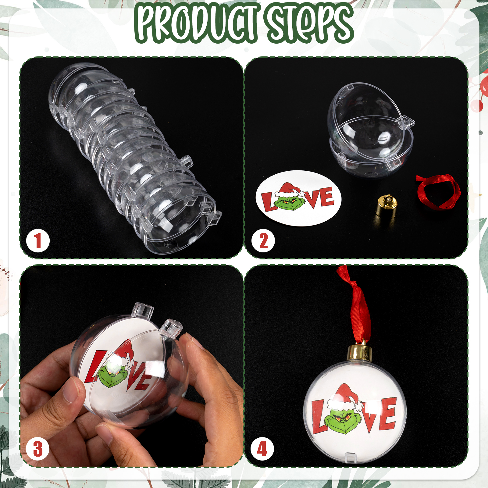 GuassLee 10-Pack Clear Acrylic Christmas Ball Ornaments photo 3