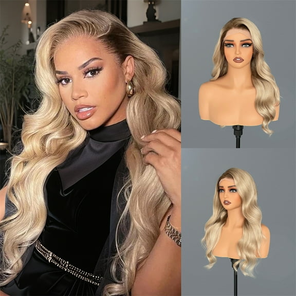 Balayage Milk Tea Ash Blonde Highlight Brazilian Remy Human Hair Wig 13x4 Body Wave Mini Knots HD Transparent Lace Front Wigs Human Hair 180% Density Pre Plucked Natural Hairline Human Hair Wig