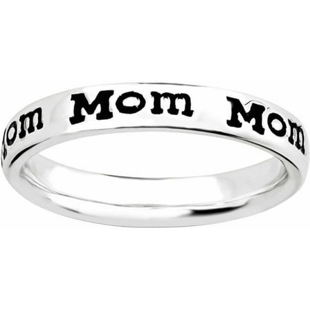 Sterling Silver Polished Enameled Mom Ring