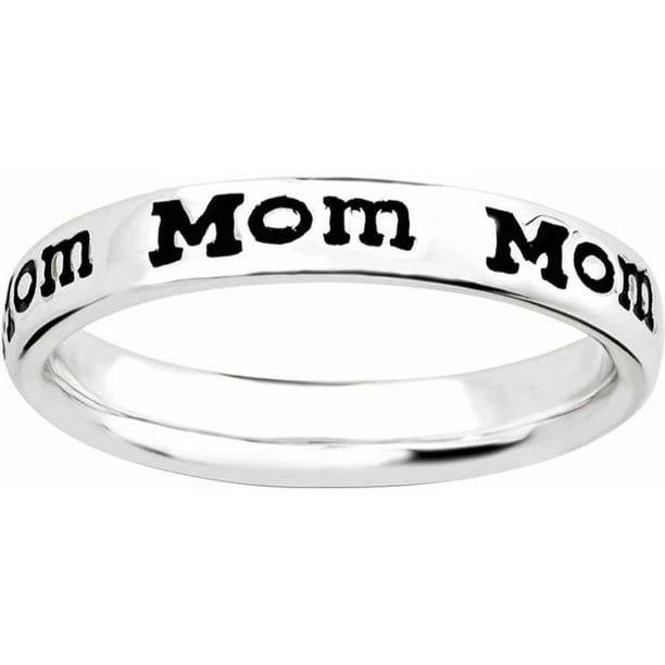 Stackable Expressions Sterling Silver Polished Enameled Mom Ring