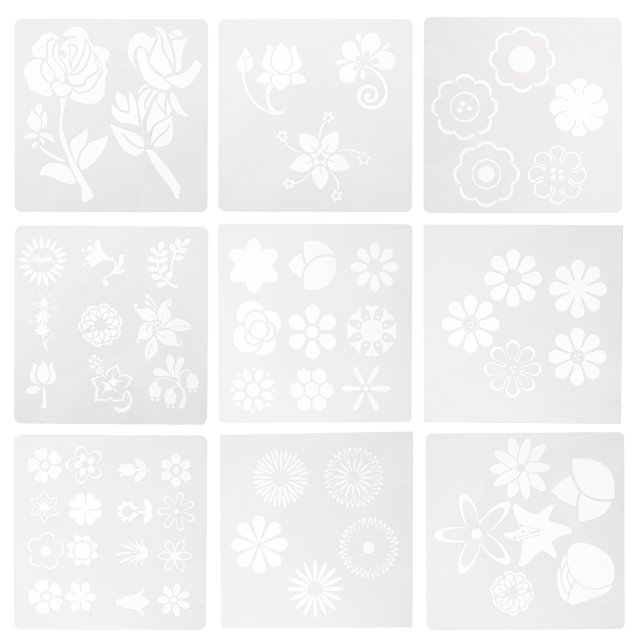 MasteelfCA 9 Pcs Pochoirs à Fleurs pour Peinture, Modèle de Dessin Réutilisable pour Bricolage