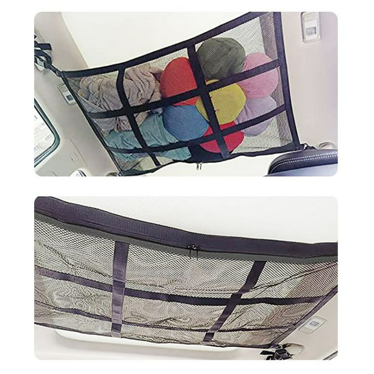 Carevas Upgrade Car Ceiling Cargo Net Pocket Strengthen Load-Bearing and  Droop Less Double-Layer Mesh Car Roof Storage Organizer Interior  Accessories