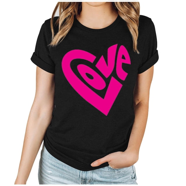 LSLJS Haut à Manches Courtes Imprimé Saint-Valentin pour Femmes, Col Rond, Cadeaux pour Femmes