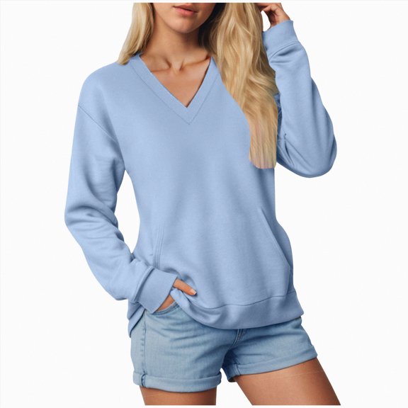 Godom V Neck Sweatshirts Women Long Sleeve Tops 2025 Fall Fashion Clothes Winter Pullover with Pockets S-3XL