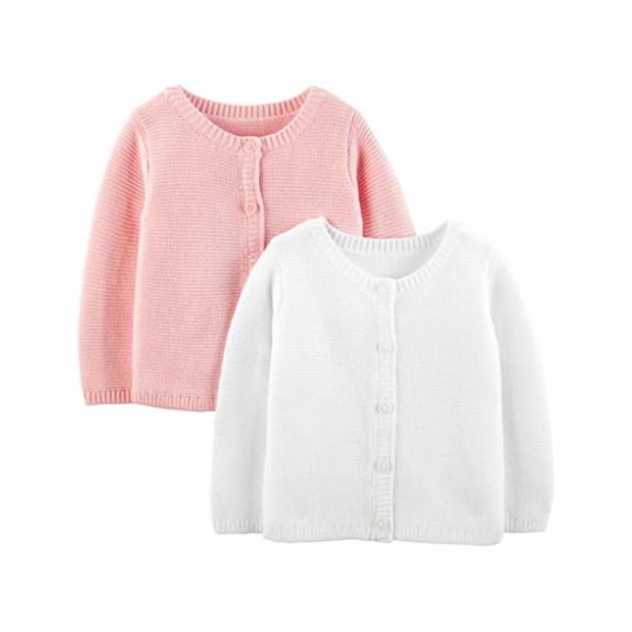 Simple Joys by Carter's Girls' 2-Pack Knit Cardigan, White/Pink, Size 0-3 Months