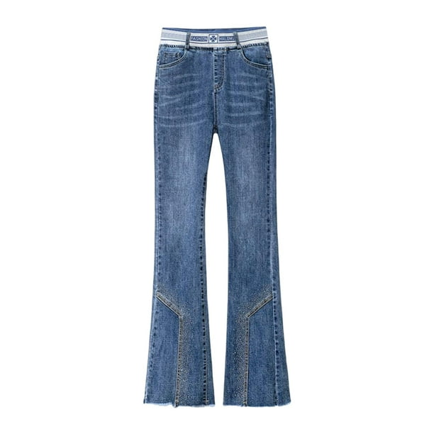 Pantalones vaqueros casuales para mujer, ajustados, rectos, largos y acampanados. azul
