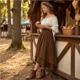 thumbnail image 5 of Renaissance Costume, Women Renaissance Costume Medieval High Waisted Skirt Set | 2 Piece Victorian Set,Off Shoulder Collar,Flared Sleeves,Skirt Length Up to Ankle, Coffee XL, 5 of 6