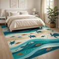 thumbnail image 3 of ODIKA 8'x10' Washable Area Rug Nautical Turtle Ocean Beachy Waves Entry Themed Teal Bathroom for Dining Room, Large Office, Lounge, Non-Slip Chair-Friendly Mat, 3 of 7