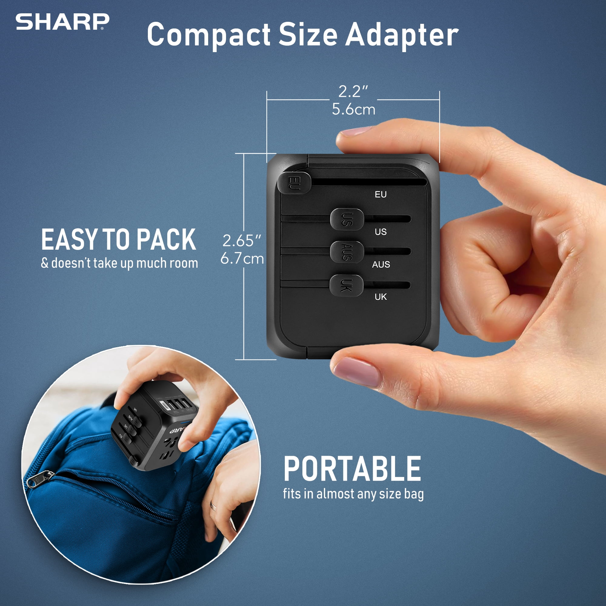 SHARP Travel Plug Adapter with Short-Circuit Protection