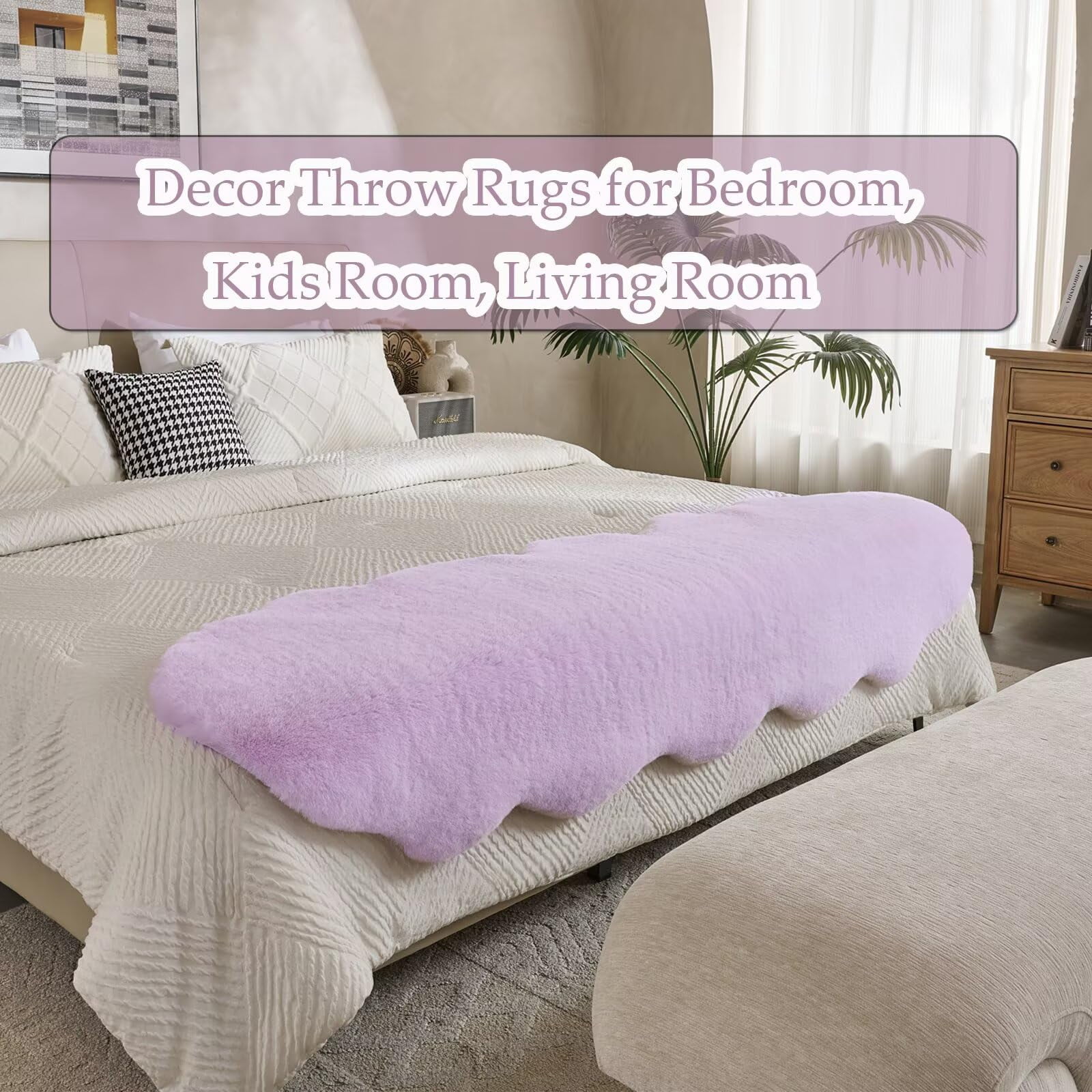 1700GSM Fuzzy Faux Sheepskin Fur Area Rug,Extra Soft Faux Fur Mat,Fluffy Shaggy Fur Rug for Bedroom Living Bedside Rug Room Decor-Lavender, 2 x6 ft