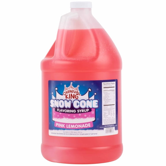 Carnival King 1 Gallon Snow Cone Syrup Pink Lemonade - Delicious Shaved Ice Slushy Drink Flavoring for Machines & Parties