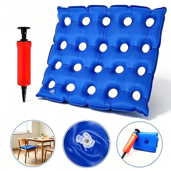 OFEFE Inflatable Seat Cushion for Hemorrhoids & Sciatica Relief - Portable Air Cushion with Pump for Office Chair, Car, Wheelchair - Pressure Relief Pillow for Tailbone Pain Coccyx Support (18"x18")