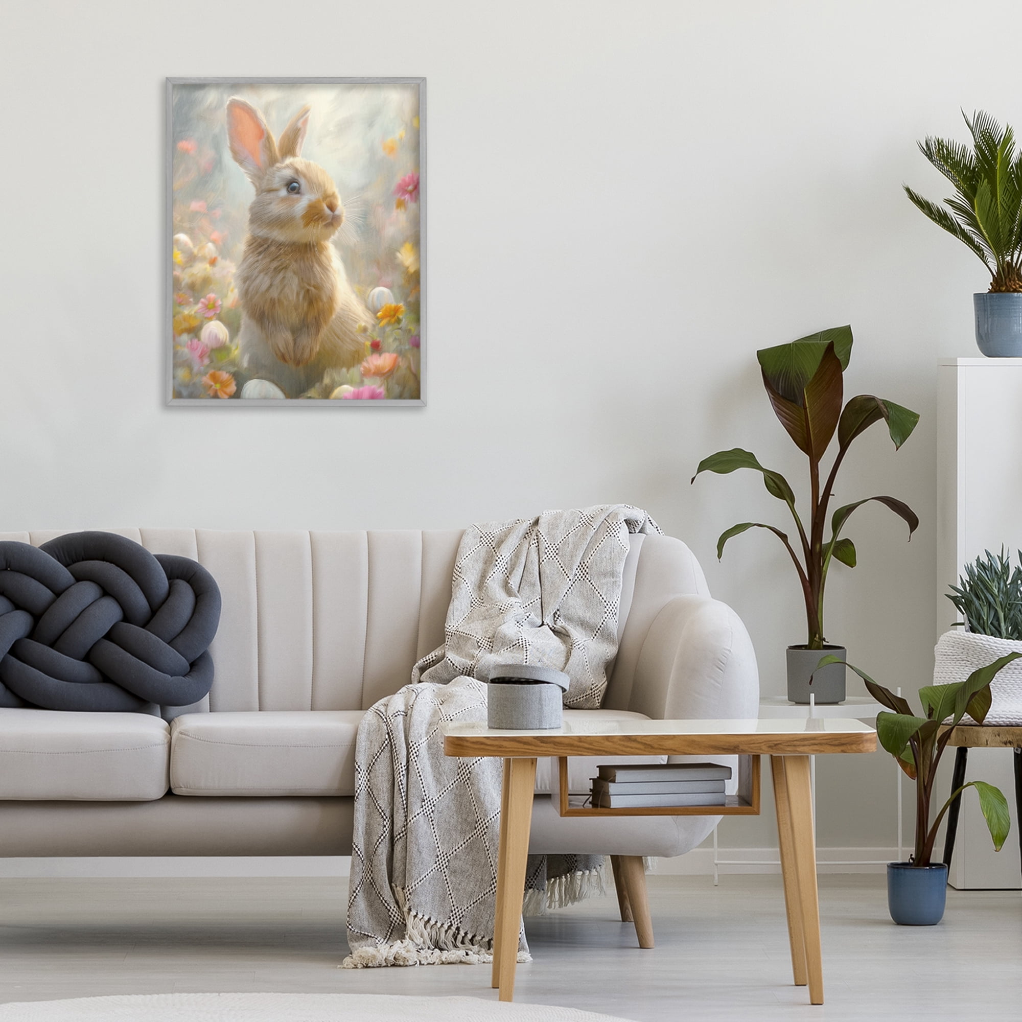 Stupell Industries Bunny Dreams Meadow Gray Framed Giclee Art, design by Kim Allen