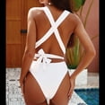 thumbnail image 2 of New Women's Sexy Plunging Swimsuit One Piece High Cut Swimwear Cross Bandage Beachwear Backless Bathing Suit, 2 of 2
